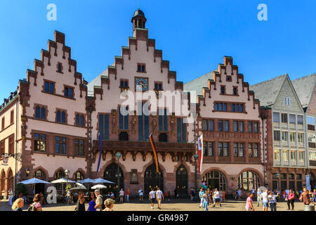 Frankfurter Römer medieval landmark and city hall in the historic old town, Frankfurt, Germany Stock Photo