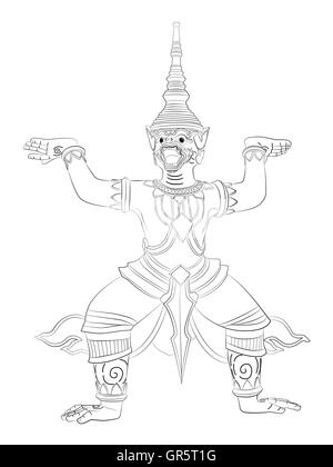 Thai giant statue of wat prakeaw of Thailand, drawing style Stock Photo