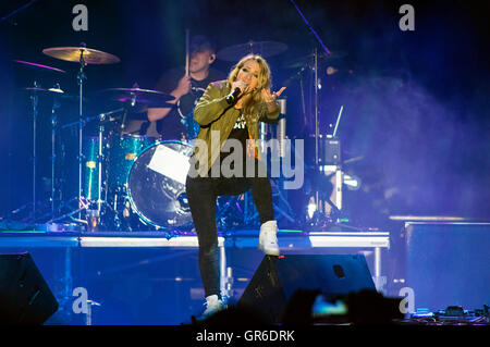 Singer Sandra Nasic  of Guano Apes during performance at outdoor festival FEZEN in Hungary on 6th of August, 2016 Stock Photo