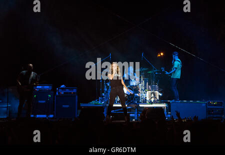 Singer Sandra Nasic  of Guano Apes during performance at outdoor festival FEZEN in Hungary on 6th of August, 2016 Stock Photo