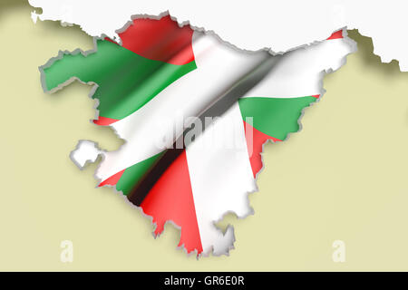 3d rendering of  map of Basque Country with flag Stock Photo