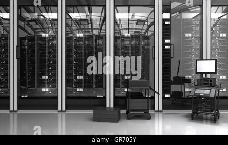 Hardware in the server room and Diagnostics - 3D Rendering Stock Photo