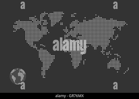 Simplified computer generated world map in black and white dots, vector eps 10. Stock Vector