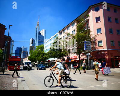 Downtown financial city Frankfurt am Main Germany Europe Stock Photo