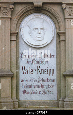 Statue Of Kneipp At The Entrance Of The Park In Bad Wörishofen Stock Photo