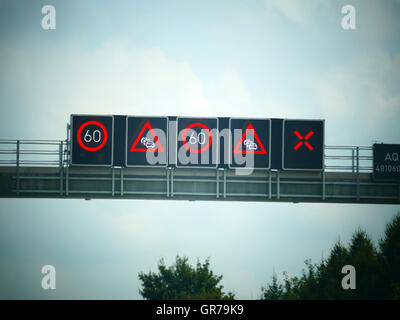 Europe Germany German Autobahn Motorway Expressway Traffic Jam sign Stock Photo