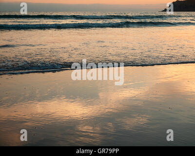 Tranquil Beach Scene, Sunset, Sunrise Stock Photo