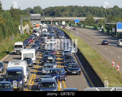 Traffic Jam German Autobahn Motorway Expressway Highway Germany Europe Stock Photo