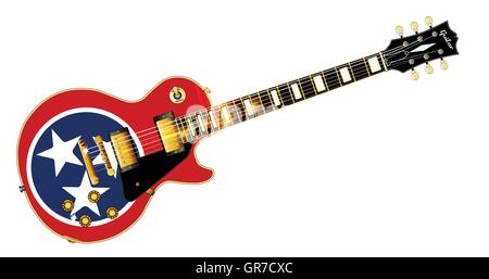 The definitive rock and roll guitar with the Tennessee flag isolated over a white background. Stock Vector
