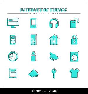 Internet of things and smart home, blue fill icons set Stock Vector