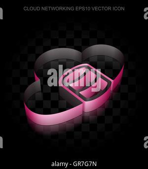 Cloud computing icon: Crimson 3d Database With Cloud made of paper, transparent shadow, EPS 10 vector. Stock Vector