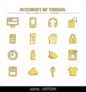Internet of things and smart home, yellow fill icons set Stock Vector