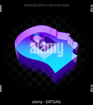 Finance icon: 3d neon glowing Head With Padlock made of glass, EPS 10 vector. Stock Vector