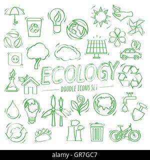 Ecology Doodle Icons Stock Vector