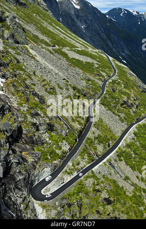 Hairpin Bend Of The Trollstigen Mountain Road Near Andalsnes, Norway Stock Photo