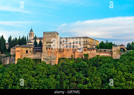 Alhambra On Sabikah Hill, Unesco World Heritage Site, Granada, Spain Stock Photo