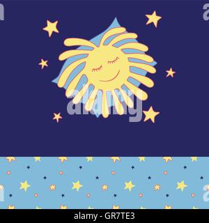Sun sleeps on a pillow in the stars. Cozy wear top and bottom patterns Stock Vector