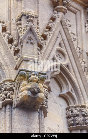 Stone Carving of Cathedral Sainte-Marie de Bayonne, France Stock Photo