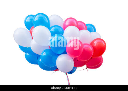 Blue white and red balloons isolated on white Stock Photo