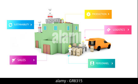 3d rendering of a low poly illustration of smart factory concept Stock Photo