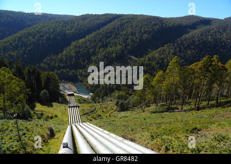 Commissioned in 1938, this hydro-electric development was the origin of Tasmania's 110KV transmission system. Stock Photo