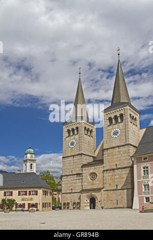 The Collegiate Church Of St. Peter And St. John The Baptist In Berchtesgaden Stock Photo