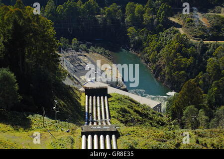 Commissioned in 1938, this hydro-electric development was the origin of Tasmania's 110KV transmission system. Stock Photo