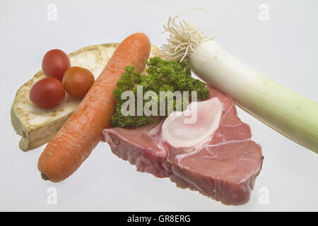 Raw Veal Shank With Vegetables Stock Photo