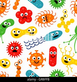 Seamless pattern with cute colorful funny bacterias, germs Stock Vector
