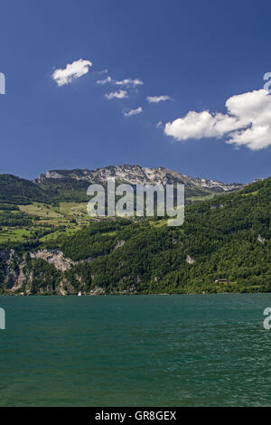 Part View Of Lake Walen In Switzerland Stock Photo