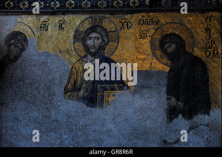 Istanbul Hagia Sophia, Deesis Mosaic With Mary, Christ And John The Baptist Stock Photo