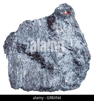 macro shooting of mineral resources - antimony ore specimen (Stibnite, antimonite) isolated on white background Stock Photo