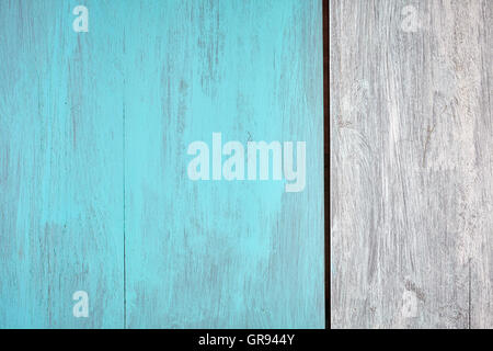 Rustic blue and white painted wooden table, view from above, copy space. Stock Photo