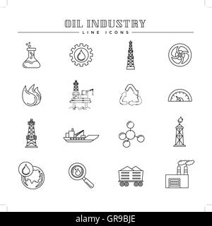 Oil industry and energy, line icons set Stock Vector