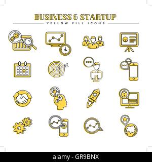 Business and startup, yellow fill icons set Stock Vector