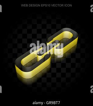 Web design icon: Yellow 3d Link made of paper, transparent shadow, EPS 10 vector. Stock Vector
