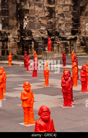 Porta Nigra With Marx Installation In Trier Germany Stock Photo