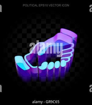 Political icon: 3d neon glowing Handshake made of glass, EPS 10 vector. Stock Vector