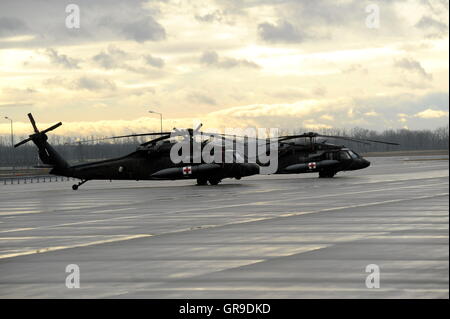 United States Army, Blackhawk Transport Helicopter At Vienna International Airport Stock Photo