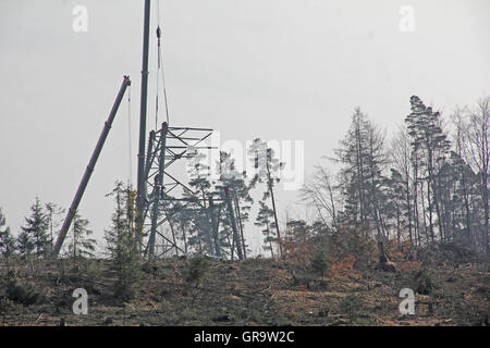 Construction Of New Power Poles For Power Line Stock Photo