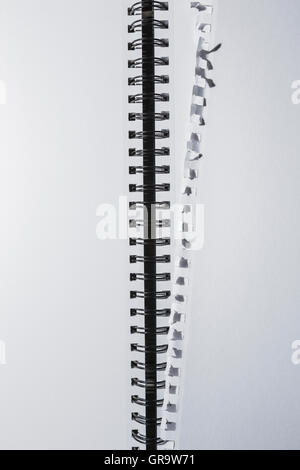 Page torn from a blank white notebook. Stock Photo