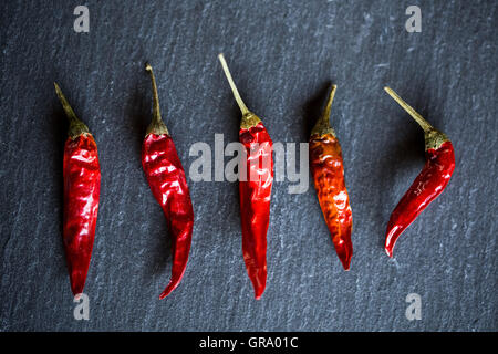 Chilis On A Slate Platter Stock Photo