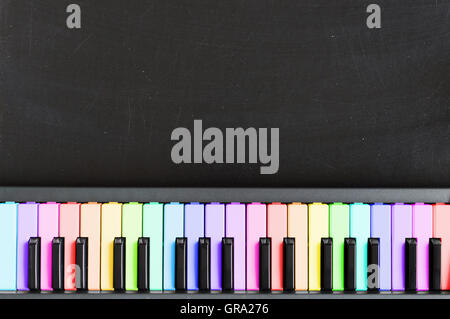 Colorful Music keyboard on blackboard background for music school children with copy space Stock Photo