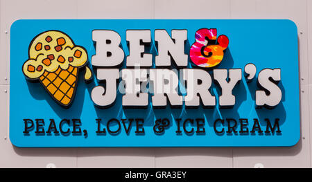 SILVER SPRING, MARYLAND, USA - Ben & Jerry's Ice Cream store sign, in Downtown Silver Spring. Stock Photo
