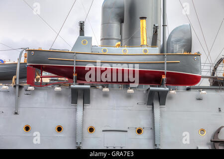Lifeboat of the legendary revolutionary cruiser Aurora at the place of eternal parking Stock Photo