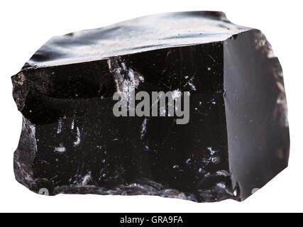macro shooting of Igneous rock specimens - black obsidian (volcanic glass) stone isolated on white background Stock Photo