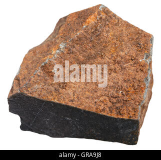 macro shooting of Igneous rock specimens - Glassy basalt (Glassbasalt, Hyalobasalt) mineral isolated on white background Stock Photo