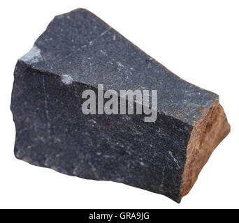 macro shooting of Igneous rock specimens - Glassy basalt ( Hyalobasalt, tachylite) mineral isolated on white background Stock Photo