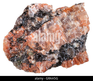 macro shooting of Igneous rock specimens - red granite mineral isolated on white background Stock Photo