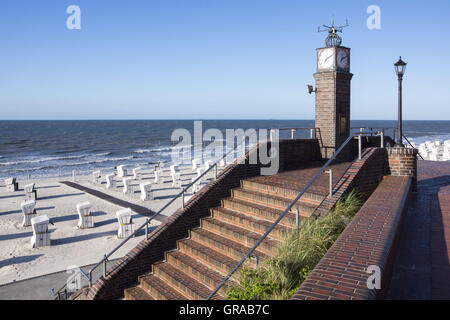 Clock Tower On The Beach Promenade, Wangerooge, East Frisian Island, East Frisia, Lower Saxony, Germany, Europe Stock Photo